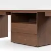Walnut Double Desk with Drawers & 2 Black PU Leather Modern Home Office Chairs