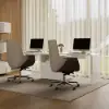 White Double Desk with Drawers & 2 Ivory PU Leather Modern Home Office Chairs
