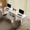 White Double Desk with Drawers & 2 Ivory PU Leather Modern Home Office Chairs