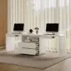 White Double Desk with Drawers & 2 Ivory PU Leather Modern Home Office Chairs
