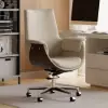 White Double Desk with Drawers & 2 Ivory PU Leather Modern Home Office Chairs