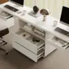 White Double Desk with Drawers & 2 Ivory PU Leather Modern Home Office Chairs