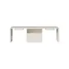 White Double Desk with Drawers & 2 Ivory PU Leather Modern Home Office Chairs