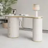 Picture of Warm White Curved Wooden Office Desk & Adjustable Swivel Executive Chair in Beige & Gold
