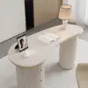 Picture of Warm White Curved Wooden Office Desk & Adjustable Swivel Executive Chair in Beige & Gold
