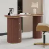 Walnut Curved Wooden Office Desk & Adjustable Swivel Executive Chair in Beige & Gold