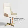 Walnut Curved Wooden Office Desk & Adjustable Swivel Executive Chair in Beige & Gold