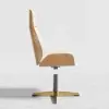 Walnut Curved Wooden Office Desk & Adjustable Swivel Executive Chair in Beige & Gold