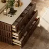 Picture of Florva Modern 47” Ash Wood 6 Drawer Dresser with Faux Travertine Sintered Stone Top