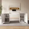 Picture of Modern 60" White Standing Office Desk & Sliding Door Etagere Bookshelf