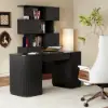 Modern 60" Black Standing Office Desk & Sliding Door Etagere Bookshelf