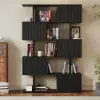 Modern 60" Black Standing Office Desk & Sliding Door Etagere Bookshelf