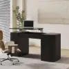 Modern 60" Black Standing Office Desk & Sliding Door Etagere Bookshelf