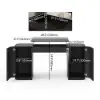 Modern 60" Black Standing Office Desk & Sliding Door Etagere Bookshelf
