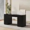 Modern 60" Black Standing Office Desk & Sliding Door Etagere Bookshelf