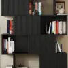 Modern 60" Black Standing Office Desk & Sliding Door Etagere Bookshelf