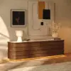 203 cm Ash Wood Walnut TV Stand with Sintered Stone Top, Drawers & LED
