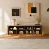 203 cm Ash Wood Walnut TV Stand with Sintered Stone Top, Drawers & LED