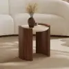 20" Walnut Round Side Table with Travertine Top