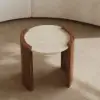 20" Walnut Round Side Table with Travertine Top