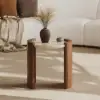 20" Walnut Round Side Table with Travertine Top