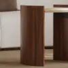 20" Walnut Round Side Table with Travertine Top