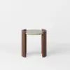 20" Walnut Round Side Table with Travertine Top
