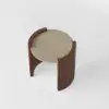 20" Walnut Round Side Table with Travertine Top