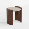 20" Walnut Round Side Table with Travertine Top