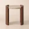 20" Walnut Round Side Table with Travertine Top