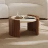 28" Walnut Round Coffee Table with Travertine Top