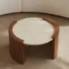 28" Walnut Round Coffee Table with Travertine Top