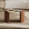 28" Walnut Round Coffee Table with Travertine Top
