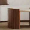 28" Walnut Round Coffee Table with Travertine Top