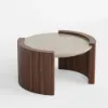 28" Walnut Round Coffee Table with Travertine Top