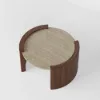 28" Walnut Round Coffee Table with Travertine Top