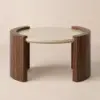 28" Walnut Round Coffee Table with Travertine Top