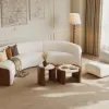 2 Piece Set Walnut Round Coffee Table with Travertine Top (20" - 28")