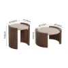 2 Piece Set Walnut Round Coffee Table with Travertine Top (20" - 28")