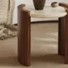 2 Piece Set Walnut Round Coffee Table with Travertine Top (20" - 28")