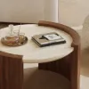 2 Piece Set Walnut Round Coffee Table with Travertine Top (20" - 28")