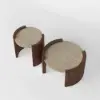 2 Piece Set Walnut Round Coffee Table with Travertine Top (20" - 28")