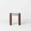 2 Piece Set Walnut Round Coffee Table with Travertine Top (20" - 28")