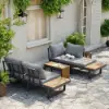 Slatera Outdoor Acacia & Aluminium Modular Sofa Set in Dark Grey with Black Cover