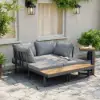Slatera Outdoor Acacia & Aluminium Modular Sofa Set in Dark Grey with Black Cover