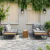 Slatera Outdoor Acacia & Aluminium Modular Sofa Set in Dark Grey with Black Cover