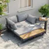 Slatera Outdoor Acacia & Aluminium Modular Sofa Set in Dark Grey with Black Cover