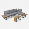 Slatera Outdoor Acacia & Aluminium Modular Sofa Set in Dark Grey with Black Cover