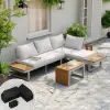 Slatera Outdoor Acacia & Aluminium Modular Sofa Set in Light Grey with Black Cover