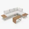 Slatera Outdoor Acacia & Aluminium Modular Sofa Set in Light Grey with Black Cover